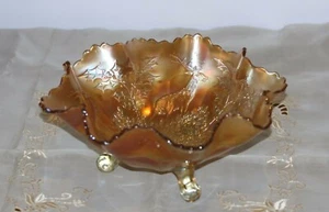 GENUINE FENTON STAG & HOLLY BALL FOOTED DEEP RUFFLED MARIGOLD 10" BOWL - Bild 1 von 12