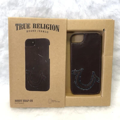 TRUE RELIGION JEANS Bobby Snap-On iPhone 5 Leather Case Brown Retails $50 - Image 1 of 4