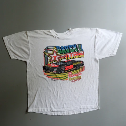 Vintage Davey Allison NASCAR T Shirt Adult XL Texaco Havoline Racing Mens White Cover