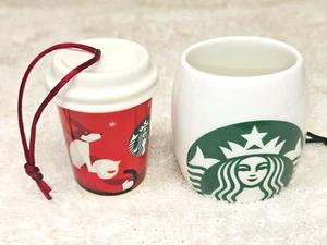 Starbucks 2010 & 2011 COFFEE CUP AND MUG ORNAMENT SET OF TWO 2 NWT white green - Picture 1 of 10