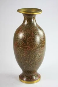VINTAGE CHINESE ENAMEL BROWN CLOISONNE FLORAL VASE - Bild 1 von 8