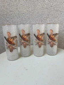 Vtg Set 4 Tall Glasses Pheasant Textured Pebbles West Virginia Glass - Bild 1 von 10