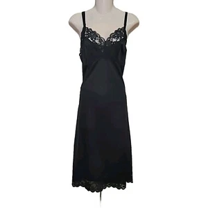 Vintage Lorraine Black Full Slip Dress Slip Lingerie Delicate Lace Size 38 - Picture 1 of 9