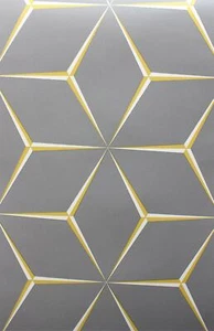 Yellow Grey 3D Geometric Wallpaper Glitter Shimmer Feature Belgravia Harper - Picture 1 of 3