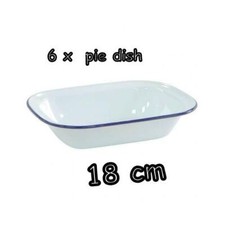 6 x Falcon 18 cm piatto torta smaltata oblunga forno antiaderente piatto da forno piatto bianco cerchio blu