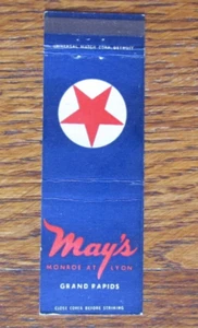 MAY'S MILITARY DEPARTMENT STORE MATCHBOOK COVER: GRAND RAPIDS, MI MATCHCOVER A23 - Picture 1 of 2