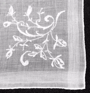 Vintage White Linen Embroidered Handkerchief Applique Rosebuds Rolled Hem GIFT - Picture 1 of 6