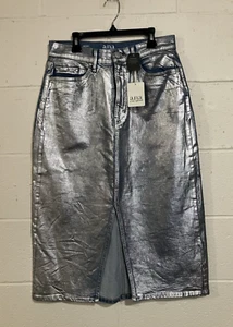 ANA A New Approach Womens Sz 6 Denim Jean Midi Skirt Metallic Effect - Picture 1 of 13