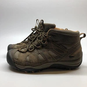 Keen Mens Voyager Vented Hiking Shoes Boots Brown Leather With Orange Size 5US - Picture 1 of 10