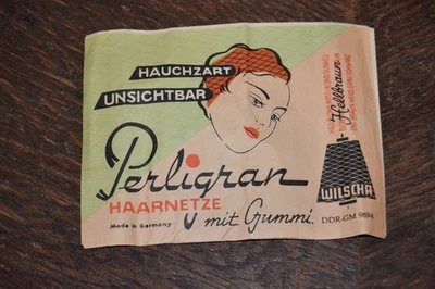 Vintage Perligran Haarnetz Hellbraun mit Gummi Wilscha Steinbach DDR 1961 OVP - Bild 1 von 2