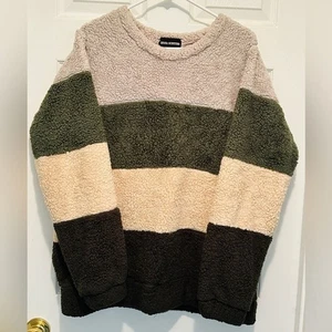 Women’s Zenana Outfitters Oversized Crewneck Striped Sweater W/ Pockets SZ Large - Picture 1 of 6