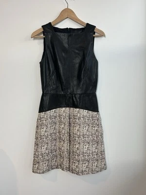 Proenza Schouler Black Leather A-Line Dress w/ Pink & Cream Tweed Skirt Size 2 - Image 1 of 4