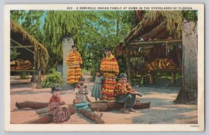 Postal Florida Seminole Indian Family Everglades Nativo Americano Frontera Blanca - Imagen 1 de 2