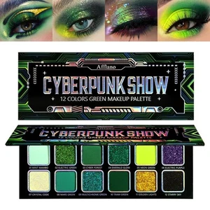 Afflano Multichrome Green Eyeshadow Palette, Cyberpunk 12 colors - Picture 1 of 9