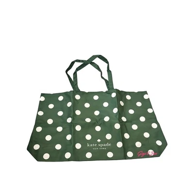 Bolso de Mano Kate Spade Verde-Blanco Lunares Lona XL Reutilizable Compras Playa Bolso Foto 1 de 2