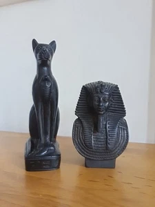 Egyptian Figurines Cat Goddess & Tutankharmun Bust/head - Picture 1 of 11