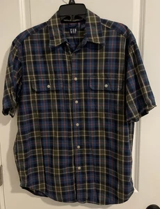 GAP Men's M Button Up Short Sleeve Plaid Shirt Vintage 2000 100% Cotton - Picture 1 of 7