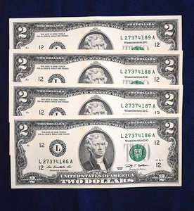 (4) New Mint 2009 $2 FRN's Consecutive Serial #'s San Francisco - Picture 1 of 4