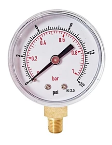 Medidor de baja presión para combustible aire o agua 50 mm 0/15 PSI y 0/1 bar 1/4 BSPT A - Imagen 1 de 3