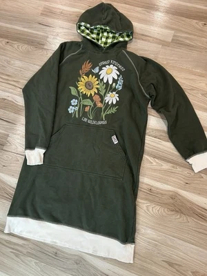 Lazy One Oversized Sleep Hoodie S Green Wildflowers Thumb Holes Kangaroo Pocket - Image 1 of 4