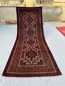 Vintage Afghan Baluchi Handwoven Wool Runner Rug, Tribal Handmade Hallway Rug - Picture 1 of 13