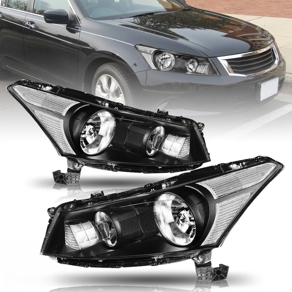 Par de montaje de faros esquineros transparentes negros de 4 puertas para Honda Accord 2008-2012 sedán Foto 1 de 4