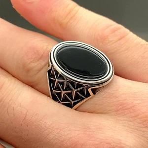 Men's 925 Silver Signet Ring, Handmade Black Onyx Ring, Gift for Him, Men's Ring - Picture 1 of 7