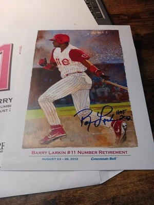 Barry Larkin autografado 8,5 X 11 impressão de aposentadoria vermelha autógrafo raro - Imagem 1 de 4