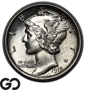 1919 Mercury Dime, Full Split Bands, Solid Gem Brilliant Uncirculated++ FSB - Picture 1 of 2