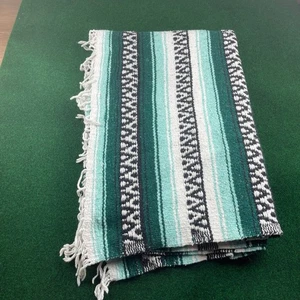 Coperta messicana Serape coperta lancio verde acqua 4' x 5' 2" - Foto 1 di 3
