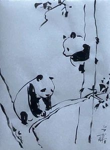 LinLi888 Art Original Sumi-E Ink Brush Painting Panda 5.5x7.5 25081702 - Picture 1 of 1