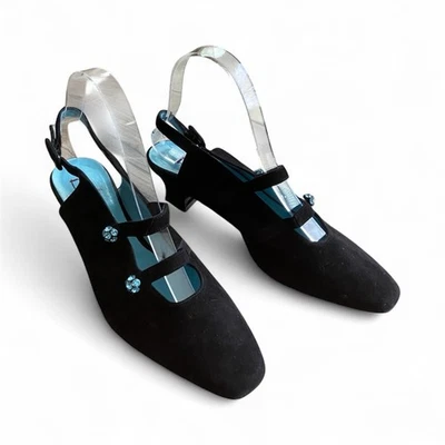 Женские черные замшевые туфли-слинги Thierry Rabotin на каблуках синие кристаллы 7,5 для официальных приемов - Изображение 1 из 4
