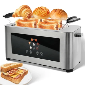 Toaster 4 Scheiben Langschlitz Edelstahl Brötchenaufsatz Toastautomat 6 Stufen - Bild 1 von 8