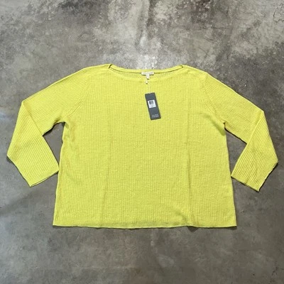Suéter Eileen Fisher Mujer Talla XL Amarillo Ligero Lino Costilla Cuello Barco Foto 1 de 4