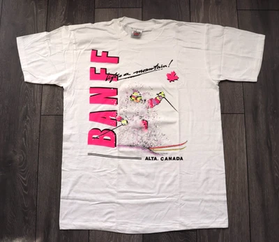 CAMISA VINTAGE BANFF CANADÁ ONEITA AÑOS 90 LIFE'S A MOUNTAIN SKI ALGODÓN CAMISETA XL Foto 1 de 4