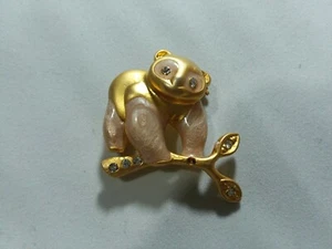 Animal Panda Baby Bamboo Brooch Pin Austrian Crystal Gold Tone Women Gift - Picture 1 of 6