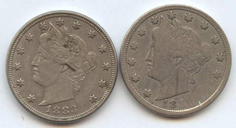 Error 1883 No Cents (#6617) One with Obv. Planchet Issues & One Weakly Struck Cover