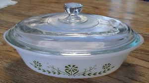 Glasbake Jeanette Glas 1 Quart Oval Kasserolle Primel Traumgrün J235 & Deckel EX - Bild 1 von 15