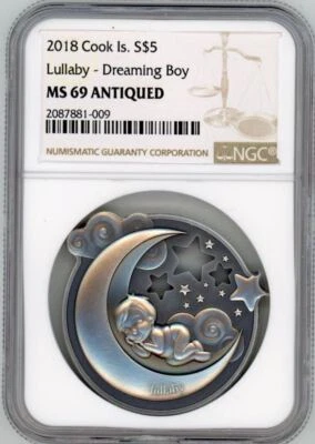 2018 Cook Islands  $5 Lullaby Dreaming Boy 1 oz Silver Coin NGC 69 - Image 1 of 4