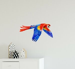 Scarlet Macaw Parrot Flying Wall Decal Safari Birds Removable Vinyl Wall Sticker