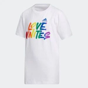NWT Adidas Boys Youth "Love Unites" Pride Tee, White, Large - Picture 1 of 4