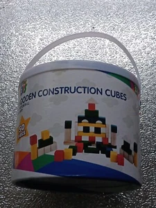 NEW! Real Wood Toys, 50 Piece Colored Wooden Blocks Set with Storage Bucket - Picture 1 of 5