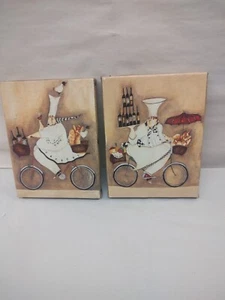 2 pc Fat Chef Cooking Pictures Wall Hanging Pair Kitchen Decor - Picture 1 of 5