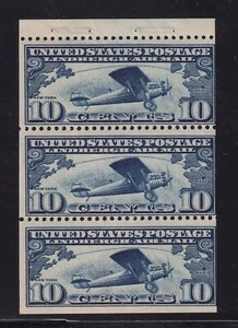 1928 Lindbergh booklet pane of 3 10c blue Sc C10a MNH CV $115 (W4 - Picture 1 of 1