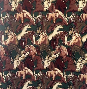 Horse Print Fabric Brown Horses Green Background 1 Yard 21" 44" wide Unused - Picture 1 of 5