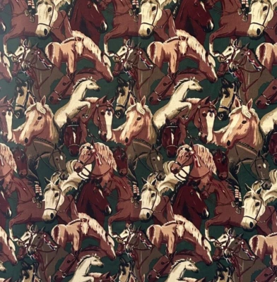 Horse Print Fabric Brown Horses Green Background 1 Yard 21" 44" wide Unused - Image 1 of 4