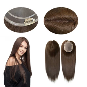 Women Topper Human Hair Top Piece European Cuticle Remy Straight Hair TP04 20'' - Picture 1 of 20