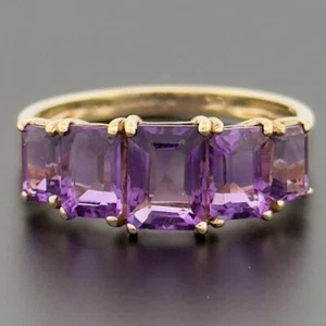 9ct Yellow Gold Amethyst Five Stone Eternity Ring Size P 1/2 Hallmarked - Picture 1 of 10