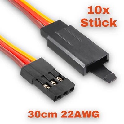 10 Servokabel JR Graupner Robbe Futaba 30cm Servo Verlängerung 22AWG Verschluss - Bild 1 von 4