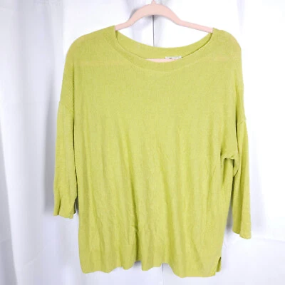 J. Jill Womens Large Petite Yellow Linen Rayon Blend Elbow Length Blouse Shirt - Image 1 of 4